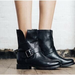 FRYE Natalie Engineer Boot Black Leather Split Shaft Short 5.5 $348